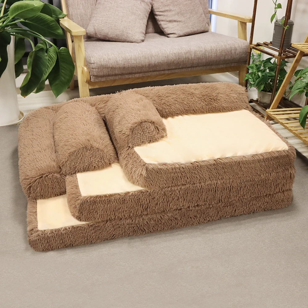 Диван-кровать для домашних животных, мягкая пенопластовая кровать с подушкой, L-образный диван для щенков