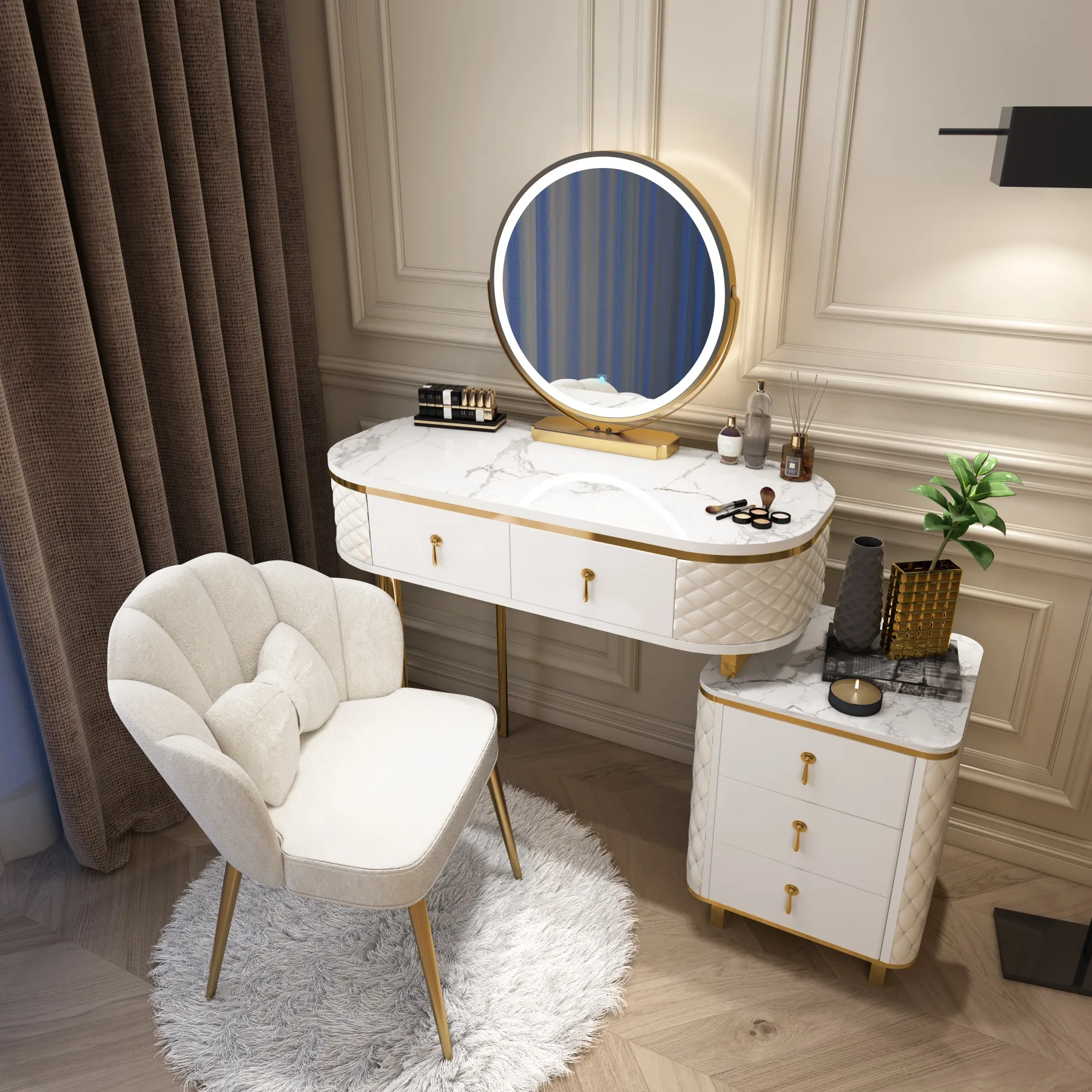 

Современный деревянный туалетный столик с зеркалом для спальни, 80, 100, 120 см, скандинавский серый столик для макияжа светильник кой для женщи...