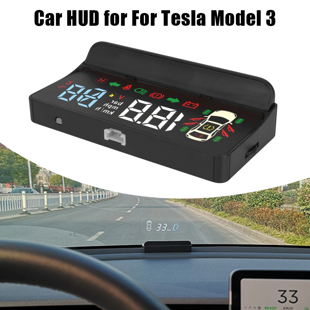 

Проектор скорости OBD Hud, сигнализация превышения скорости, напряжения для Tesla Model 3, лобовое стекло, автоматический электронный дисплей