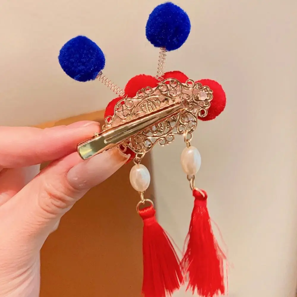 

Tassel Children Red Hairpin Cute Pearl Plush Hanfu Hair Sticks Cloth Peking Opera Hairpin Chinese New Year Headwear Girls