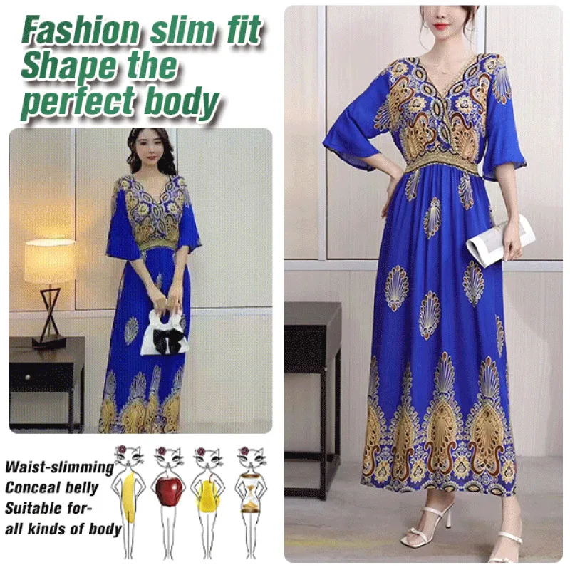 Хлопковое платье с этническим принтом и рукавами средней длины