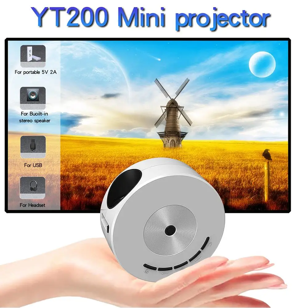 

YT200 Portable LED Video Mini Projector Home Theater Media Player Kids Gift Cinema Wired Same Screen For Android IPhone X5K7