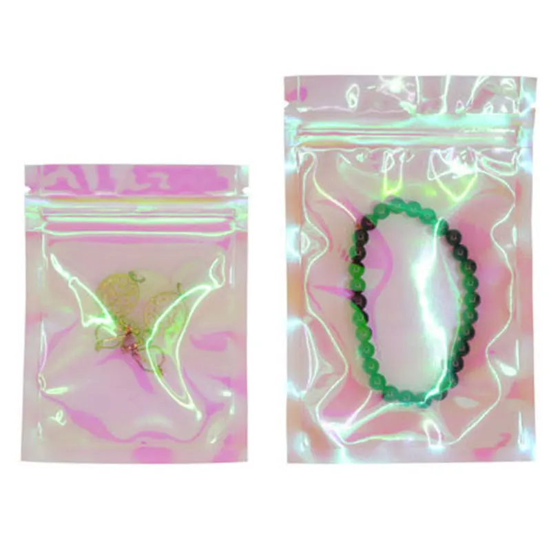

20pcs Cute Iridescent Self Sealing OPP Bag Holographic Pink Plastic Pouch for Jewelry Retail Display Pouch Ziplock Packaging Bag