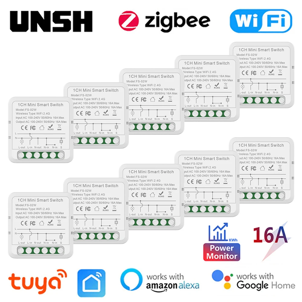 

16A Tuya WiFi ZigBee RF Mini Smart Switch With Energy Monitor Smart Breaker Smart Life Control Support Alexa Google Home Alice