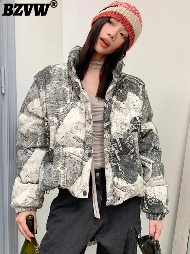 

Пуховик BZVW со съемными рукавами на молнии, женская короткая газетная ткань, белый утиный пух 2023, Зимний новый модный тренд, 25X3585