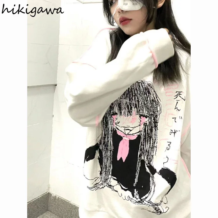 

Japanese Sweatshirts for Women Clothes for Teens Fashion Anime Print Oversized Tops Streetwear Casual Y2k Hoodies Ropa Mujer