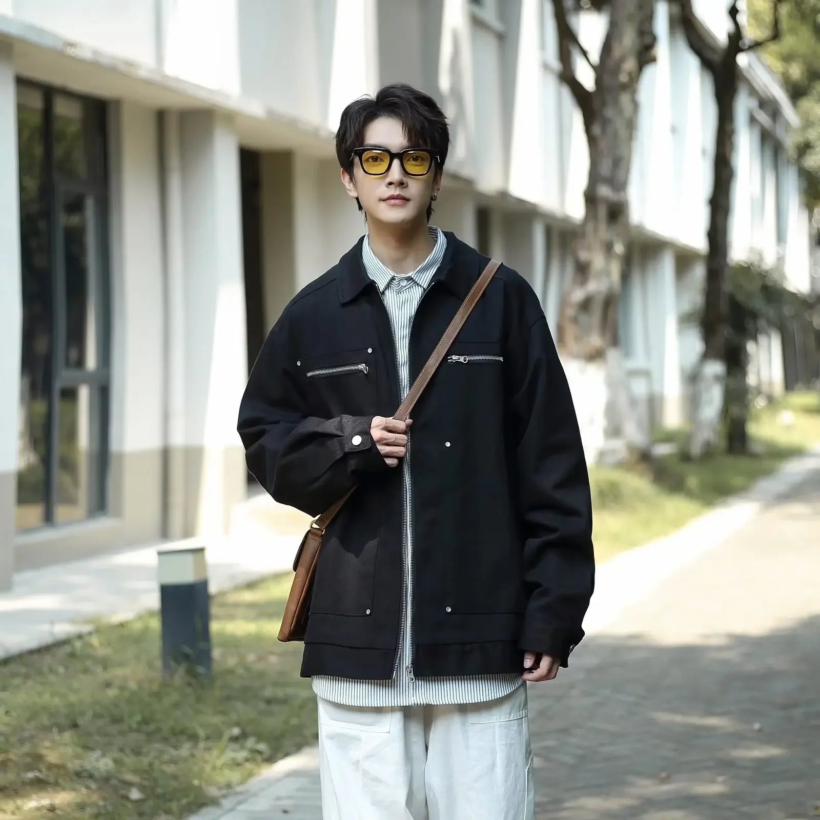 2023 повседневная однотонная рабочая куртка в американском стиле свободная для