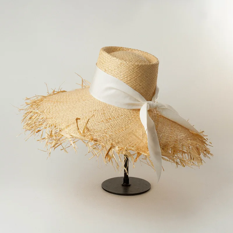 

2022 летняя Солнцезащитная шляпа для женщин, ручная работа, рафия, головной убор с плоским верхом, искусственная женская уличная шляпа для девушек, оптовая продажа