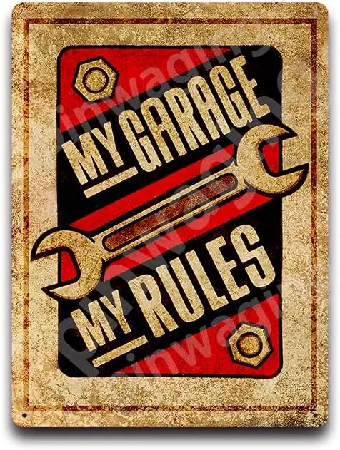 PNWGNG rt Metl Tn Sgn- My Grge Rules -Vntge Sgn для забавного ретро Wll Decorton Gret Персонализированный Gft