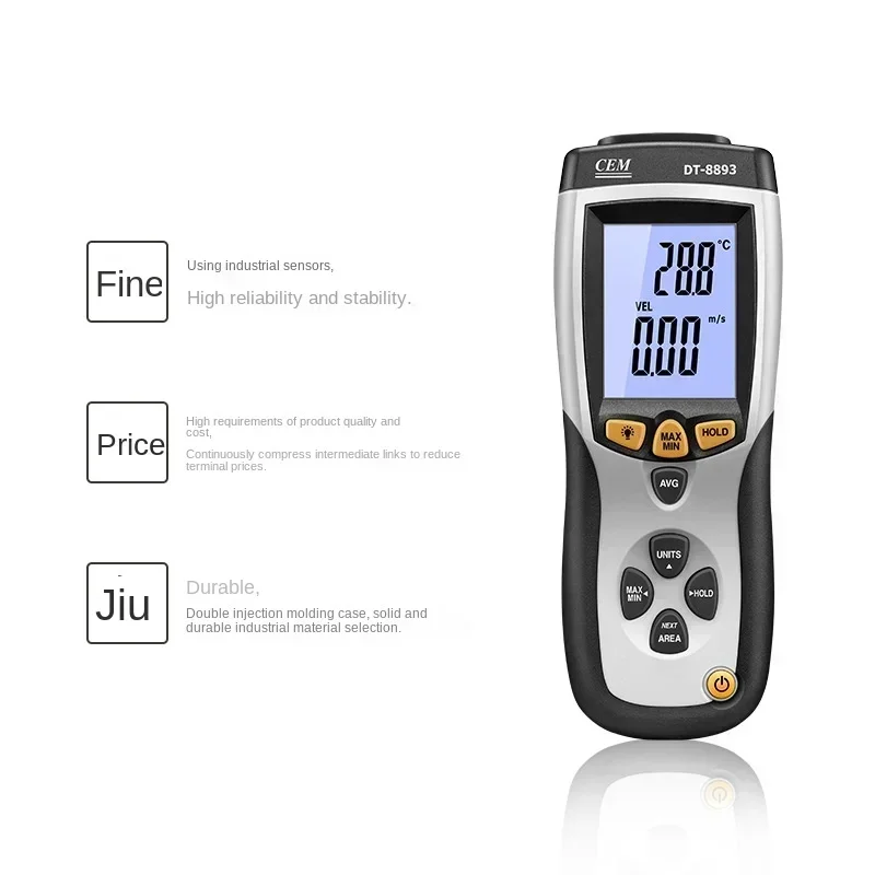 Фото Измеритель скорости и направления ветра DT-8893 CMM/CFM 0~30 м/с с функцией измерения температуры окружающей среды, цифровой анемометр №4