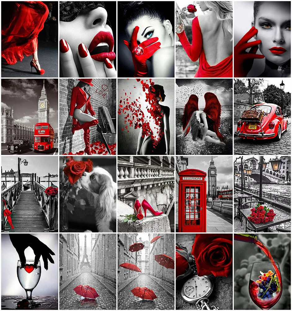 EverShine Алмазная мозаика Черный Красный полная площадь Алмазный Живопись женщина