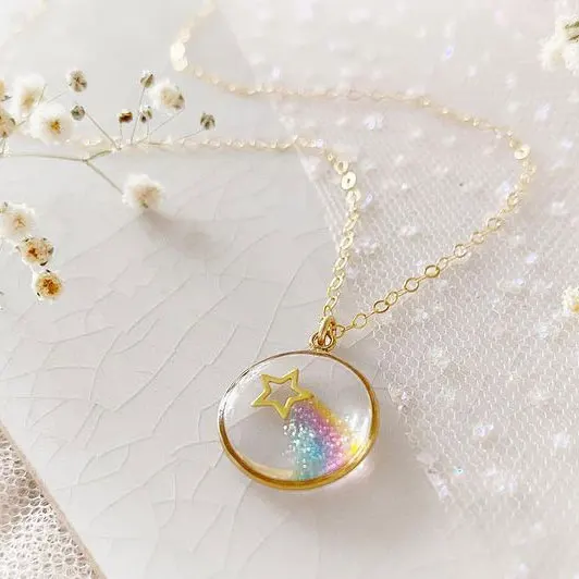 

Handmade Rainbow Meteor Resin Necklace, Fairytale Copycat Necklace