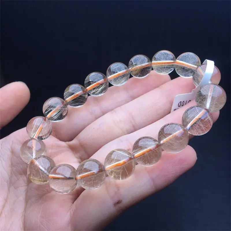 12MM Natural Golden Rutilated Quartz Bracelet Fashion Crystal Gemstone Jewelry Reiki Healing Gift For Women 1PCS