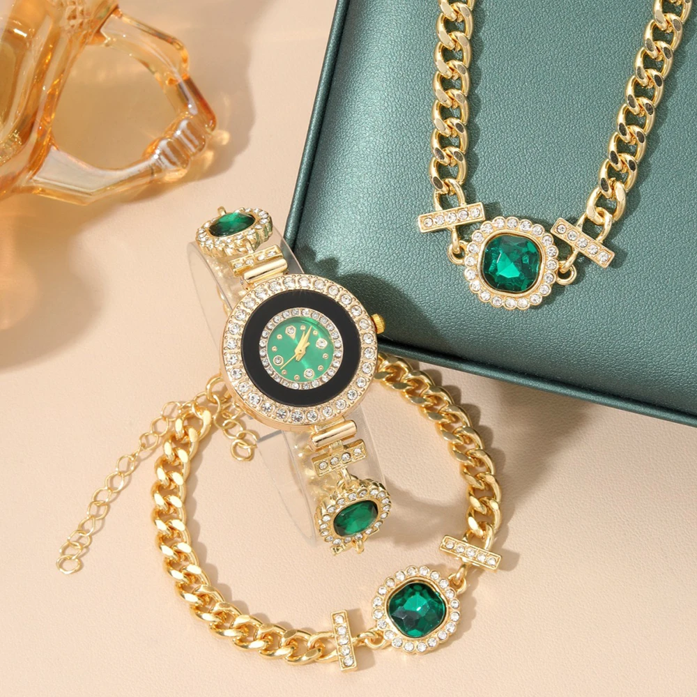 3 шт. комплект женских часов с бриллиантами зеленые часы женские наручные элитный