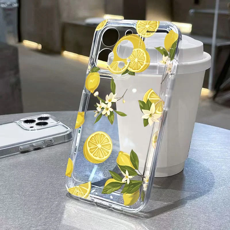 Фото Прозрачный чехол для телефона Summer Fruit Lemon Flower для Samsung Galaxy S25 S24 S23 S22 S21 FE Plus Ultra A56 A55 A35 A16 A54 A53 Cover №1