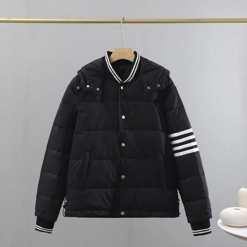 Winter Men Down Jacket Warm Baseball Collar Classic Striped Design Down Coats Fashion Business Style Parka Casual TB Overcoat