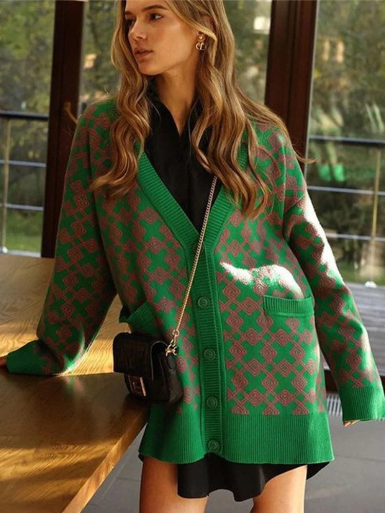 

Tops Women 2022 Long Sleeve Sweater V-neck Knitted Cardigan In Autumn Winter Casual Cardigans Coats Oversized Cardigan Sweaters