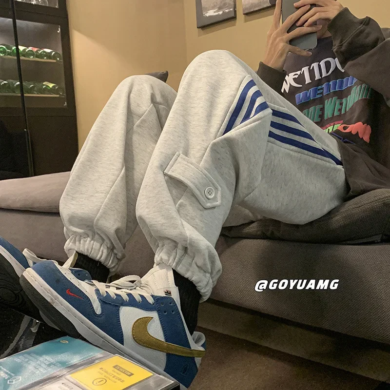 Мужские брюки в американском стиле High Street 2024 весна/осень модные полосатые