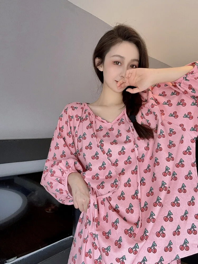 Японские модные пижамы Sweet Cherry для женщин новинка 2024 весенняя свободная одежда из