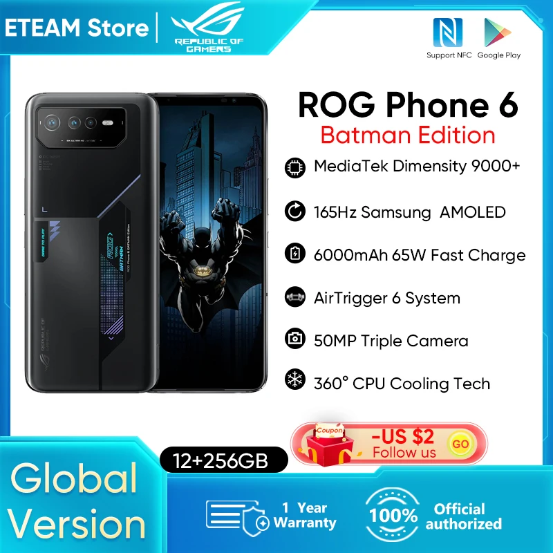 New Asus ROG Phone 6 Batman Edition 5G Gaming Smartphone MediaTek Dimensity 9000+ 165Hz AMOLED Screen Android 12 Gaming Phone