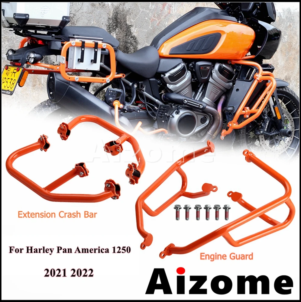 

New Orange Engine Guard Bumper Protector + Highway Crash Bars Frame For Harley Pan America 1250 RA1250 Special RA1250S 2021 2022