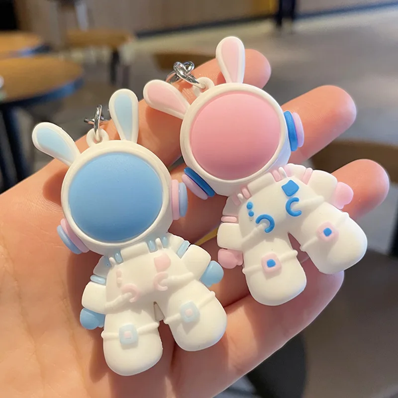 

cute cartoon 3D rabbit spaceman figure doll keychain keyring for women men bunny astronaut bunny car key chain ring bag pendant