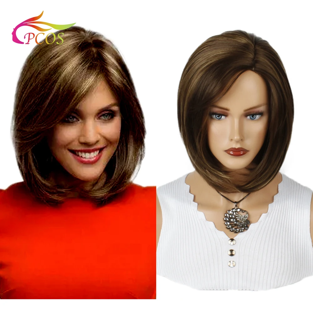 

Парик короткий женский прямой из синтетических волос, Модный жаропрочный, средней длины, с боковой частью, 12 дюймов