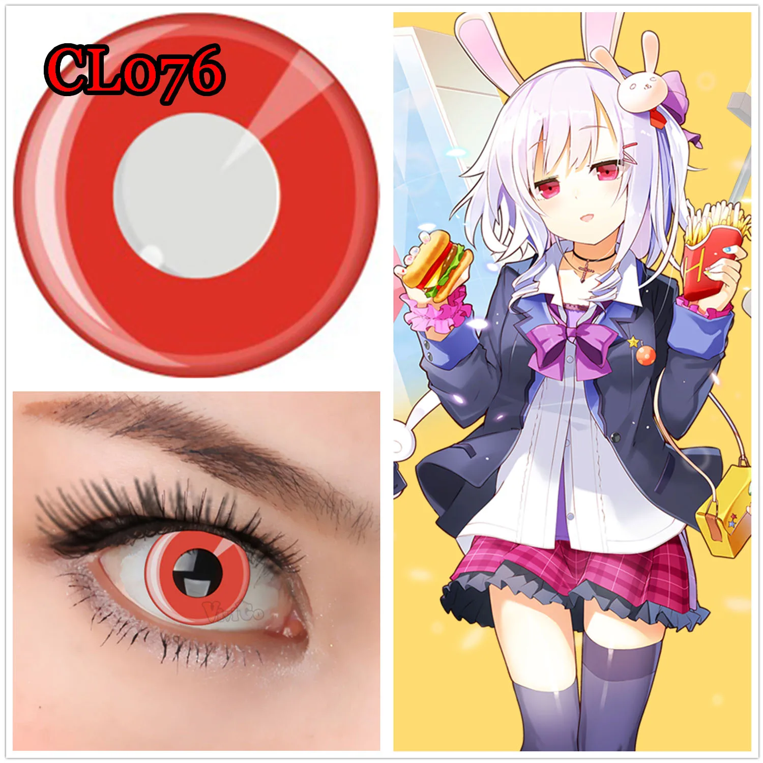 

ViviGo 2pieces/pair Red Ring Cosplay Eye Cosmetics Colored Contact Lenses CL076 lentes de contacto