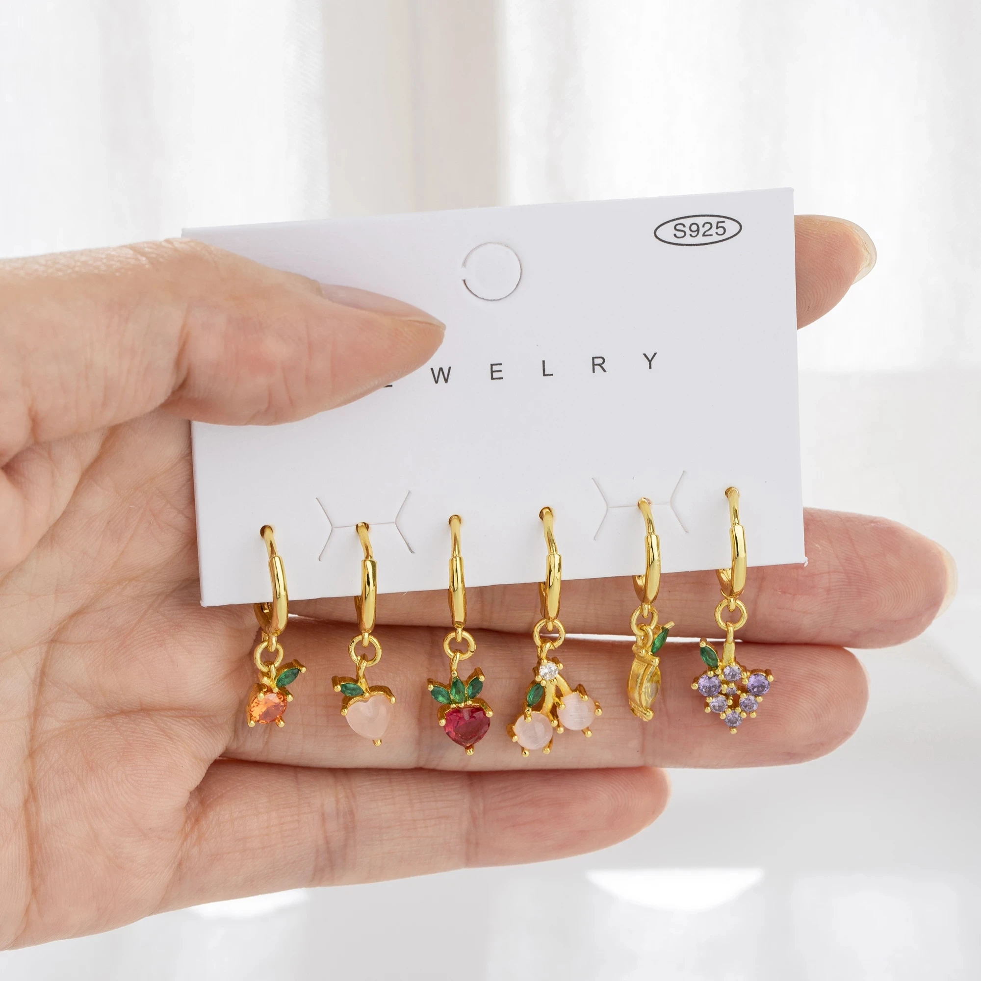6-шт. набор модных сладких подвесных фруктовых сережек цветная радужная циркониевая маленькая серьга-кольцо для женщин ювелирный подарок Pendientes on.