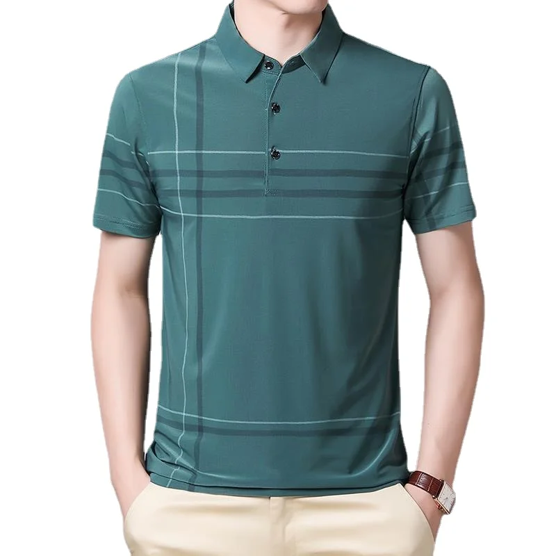 

Fashion Slim Men Polo Shirt Black Short Sleeve Summer Thin Shirt Streetwear Striped Male Polo Shirt for Korean Clothing