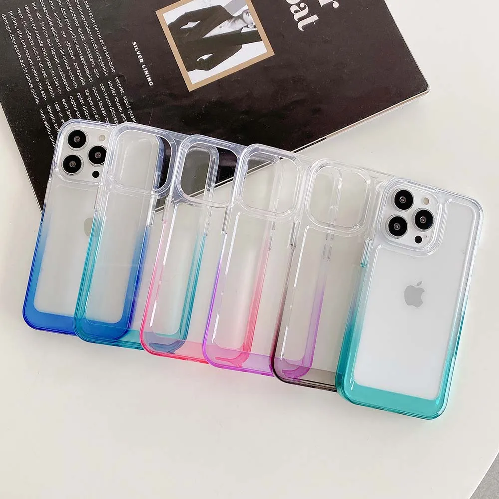

Одноцветный градиентный чехол 2-го поколения для iPhone 13 12 11 Pro Mini Max XS XR, Прозрачный ударопрочный чехол из ТПУ и поликарбоната