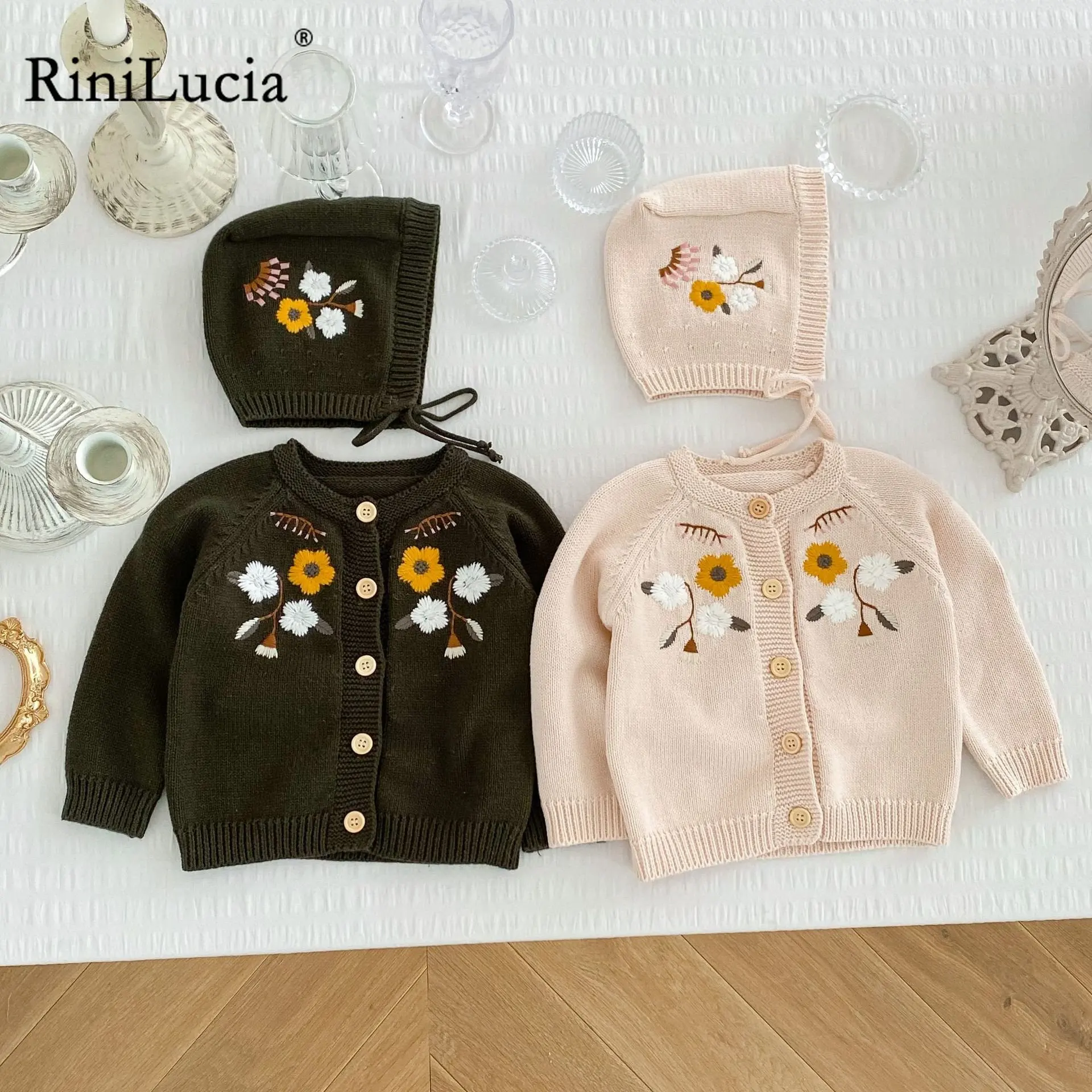

RiniLucia Autumn Winter Kids Cardigan Coat Boy Girls Knitted Sweaters Embroidery Cotton Baby Single-breasted Jacket Outer Wear