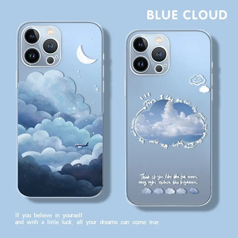 

Luminous Mountain Cloud Phone Case For IPhone 14Pro Max 13Plus 12 11 X XR/XS INS Style Transparent Silicone Shockproof Cover