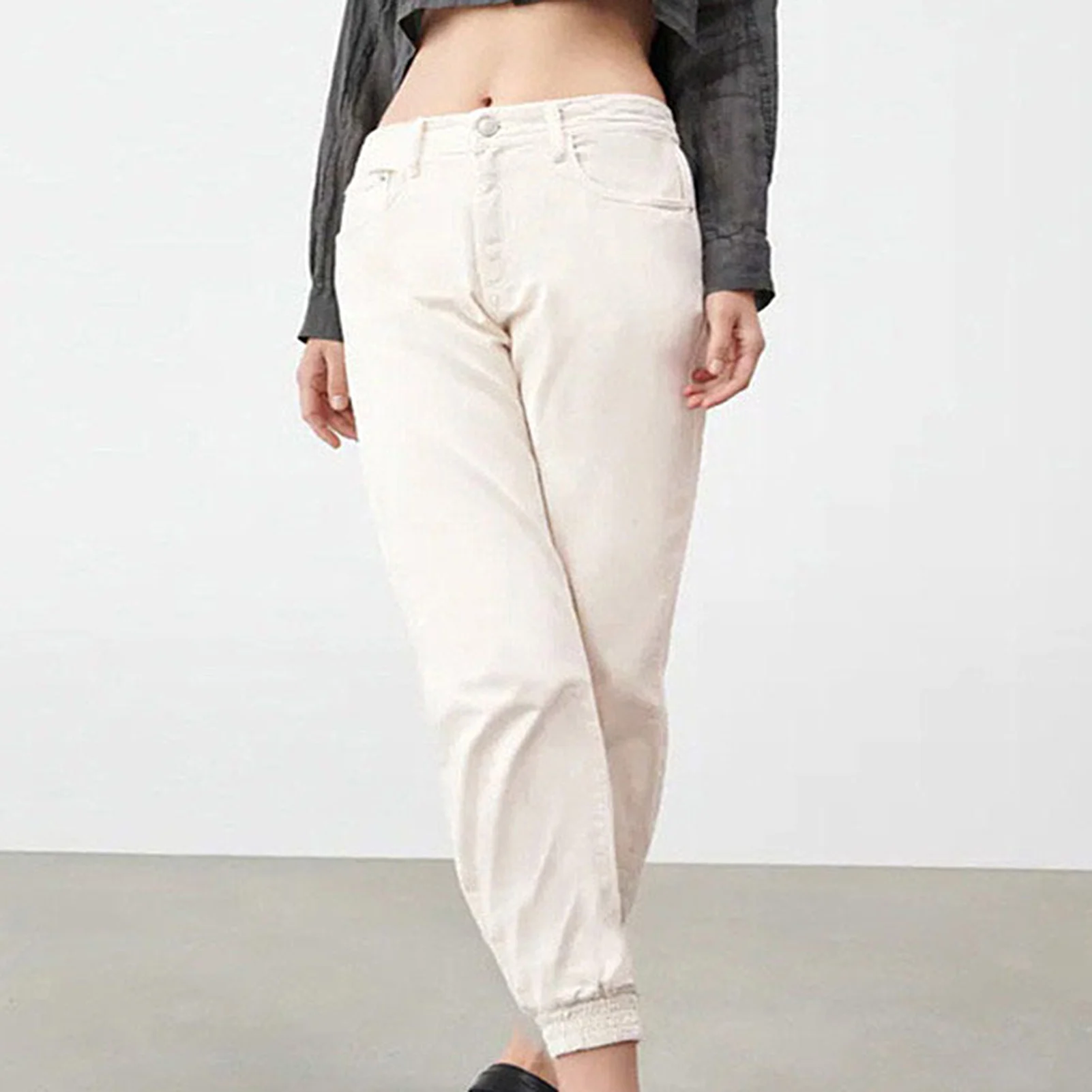 

Women Trousers Streetwear Cotton Elastic Waist Jean Pants Women Denim Trousers With Pockets Spring Womens Stretch Sexy Jeans