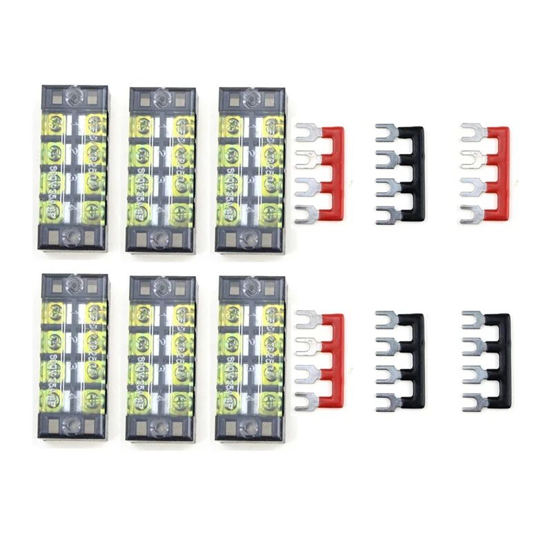 

6Set 600V 25A 4 Positions Double Row Screw Terminal Strip And 400V 25A 4 Positions Pre-Insulated Terminal Barrier Strip
