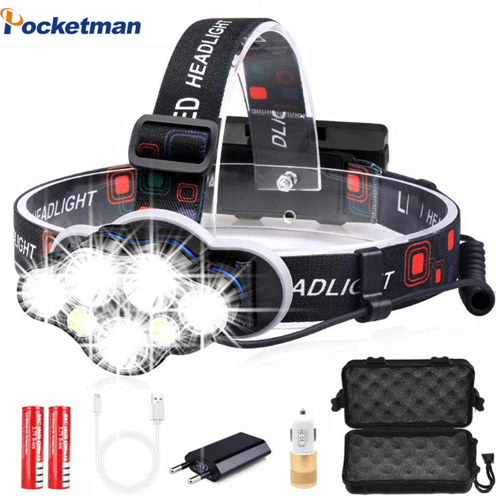 

Most Powerful 7 LED Headlamp Long Range 18650 Rechargeable Headlight Waterproof Head Lamp for Camping Hiking Cycling Hunting