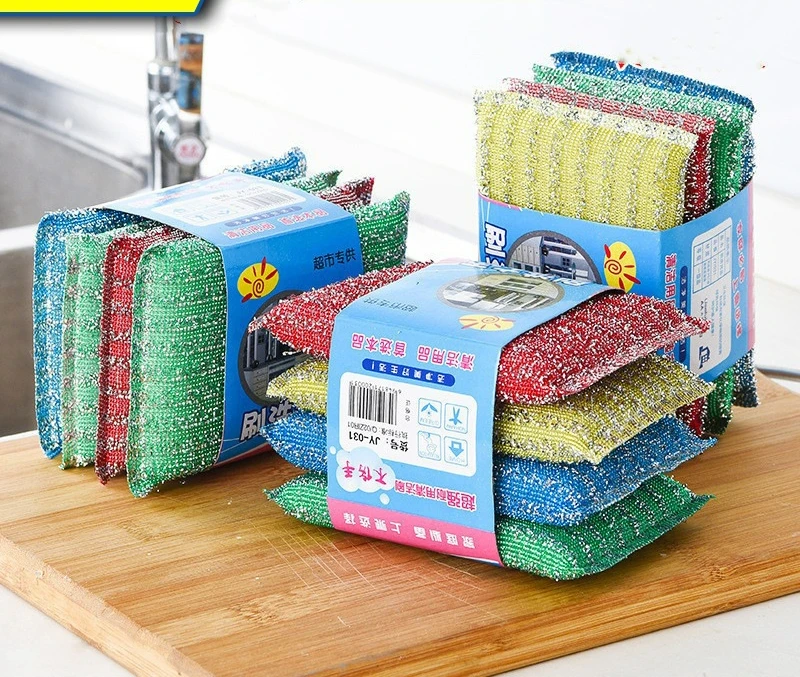 

4pcs Household padded double-sided steel wire cotton magic brush kitchen oil-free dishwashing sponge pot brush
