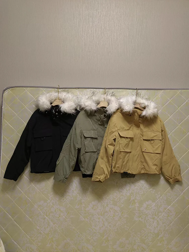 

BM&MD&ZA Women 2022 Winter Fashion Tricolor hooded lambswool Parkas Coat Vintage Long Sleeve pocket Female Outerwear Chic Tops