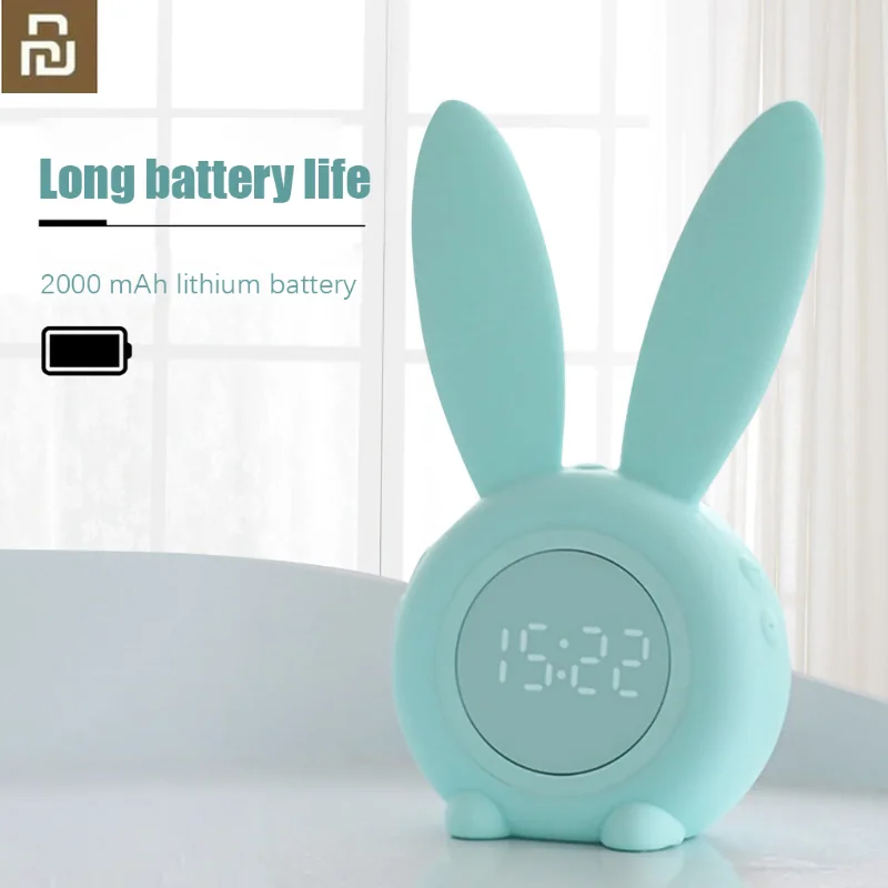 

Цифровой светодиодный Будильник Youpin с мультяшным рисунком, электронный светодиодный дисплей с голосовым управлением, ночник в виде кролика, настольные перезаряжаемые часы