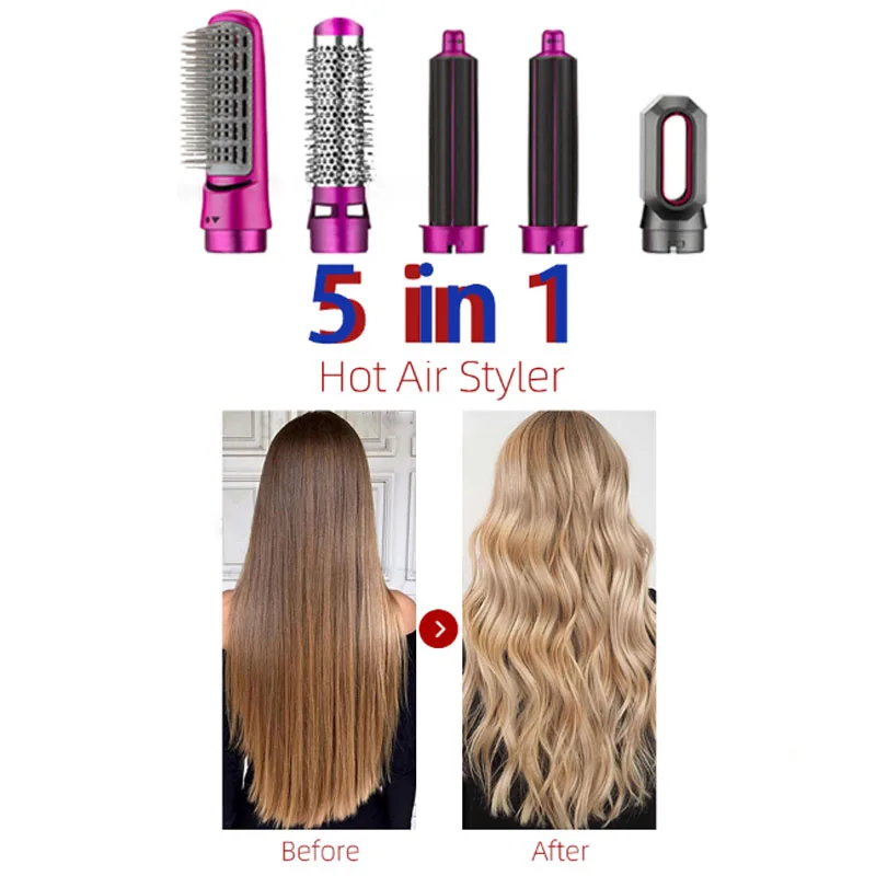 

Hair Dryer 5 In 1 Electric Hair Comb Negative Ion Straightener Brush Blow Dryer Air Comb Curling Wand Detachable Brush Kit Home