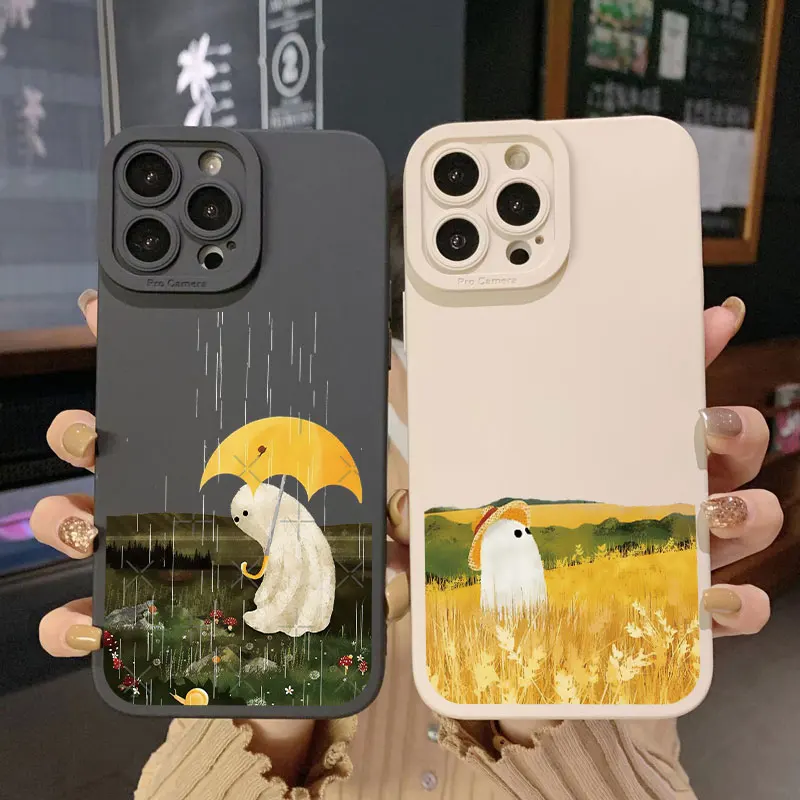 

Cute Ghost Phone Case For iPhone 14 Plus Pro Max 11 12 13 Pro Max XS X XR SE 2020 7 8 Plus Soft Silicone Back Cover Fundas Capa