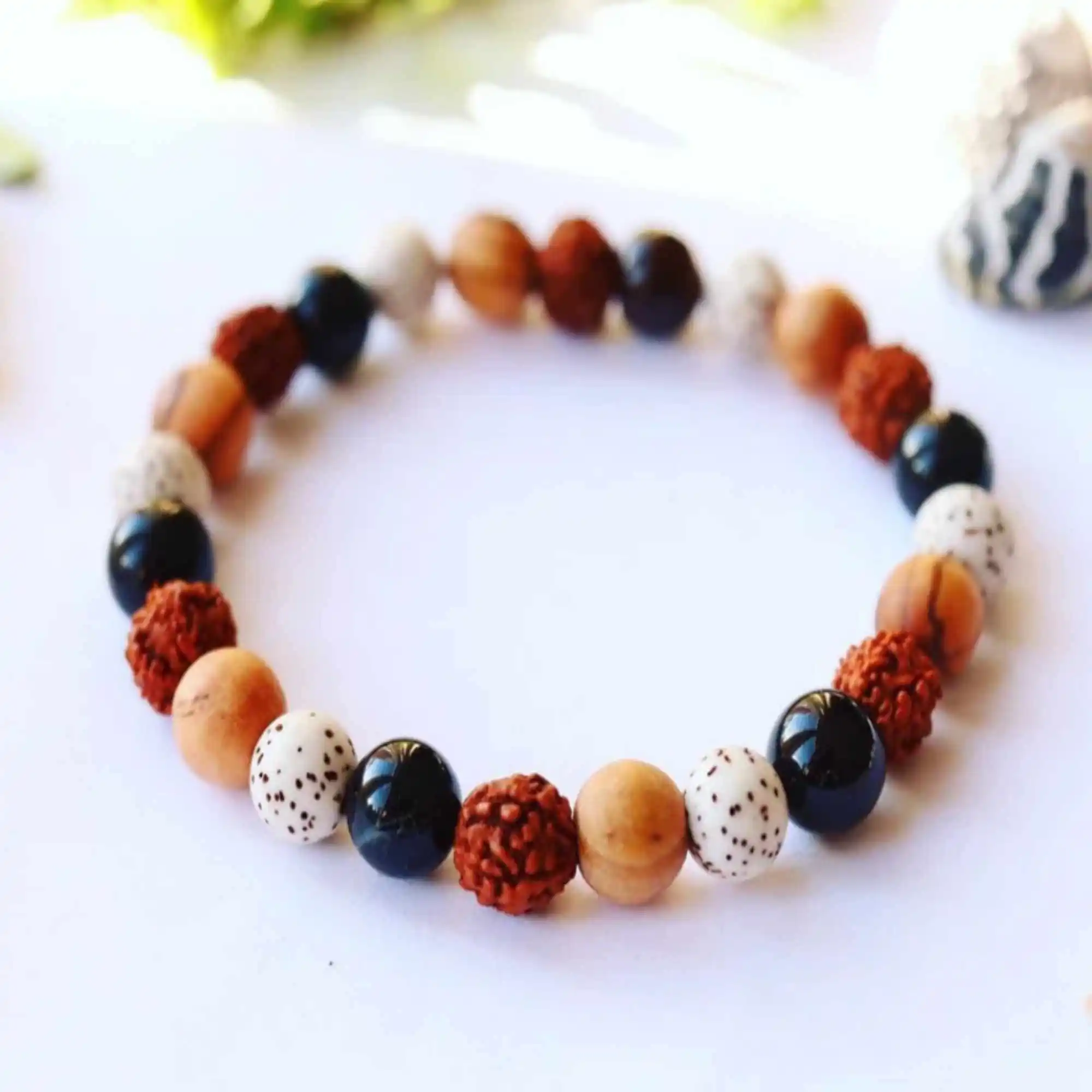 

8 мм семена Бодхи Rudraksha, черный агат, оливковая древесина, браслет для медитации цепь на День всех святых, красочная, восстанавливает классич...