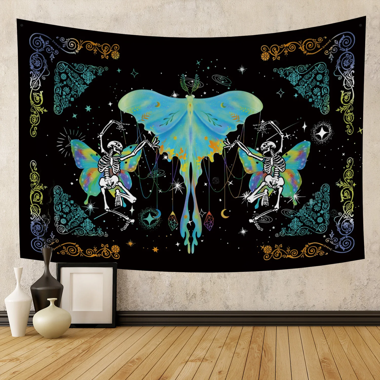 Настенный гобелен с изображением бабочки моли цветов черепа для дома гостиной |