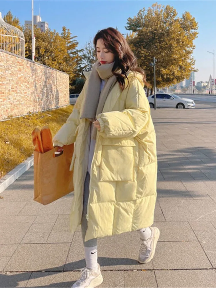 M GIRLS Fashion Mid-length Over-the-knee Winter Ladies Jacket Solid Color Lapel Commuter Coat Women Warm and Cold-proof Jacket
