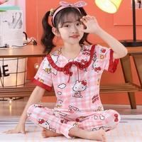 hellokitty kids pajamas set spring and summer new thin section girls cute short sleeved home clothes suit childrens pajamas