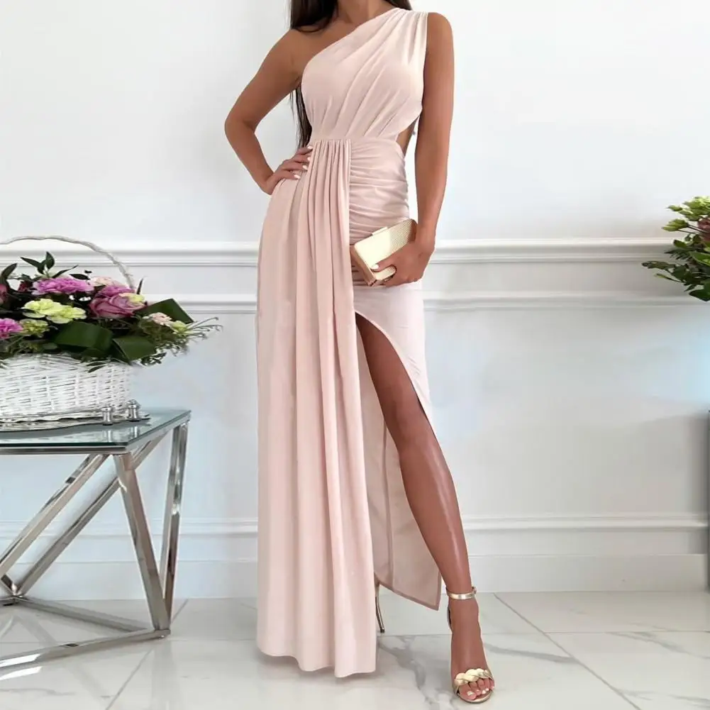 

Close-fitting Colorfast One Shoulder Sleeveless Party Dress Female Garment