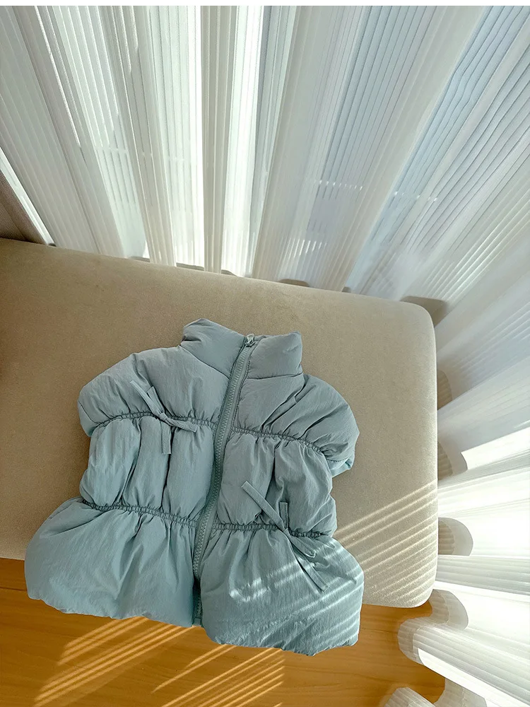 Жилеты для девочек 2024 зимняя новая детская одежда однотонные теплые пуховые