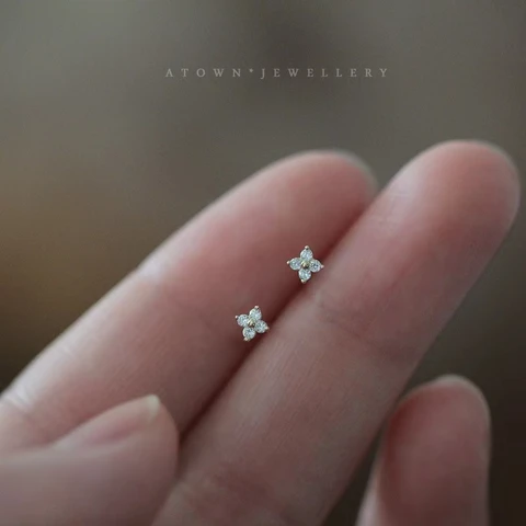 Тибетские серебряные мини-серьги-гвоздики с кристаллами и бабочками для женщин, цветочная спираль, хрящ, козелок, лепесток, ювелирные изделия для пирсинга ушей для подростков