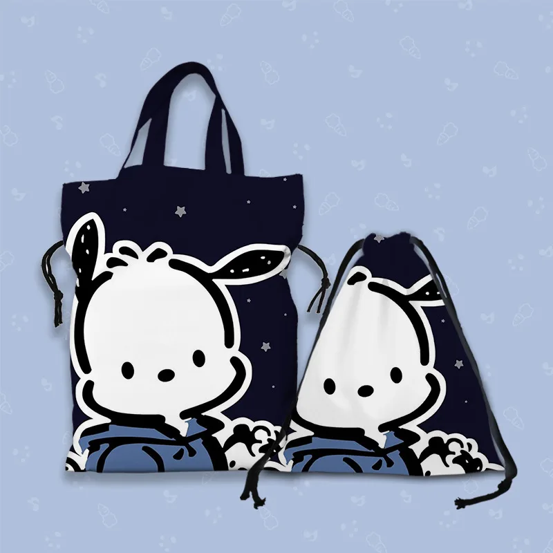 

Kawaii Sanrio Cartoon Canvas Handbag Cute Pochacco Tote Bag Shopping Bag Handbag Drawstring Mouth Bag Creative Birthday Gifts