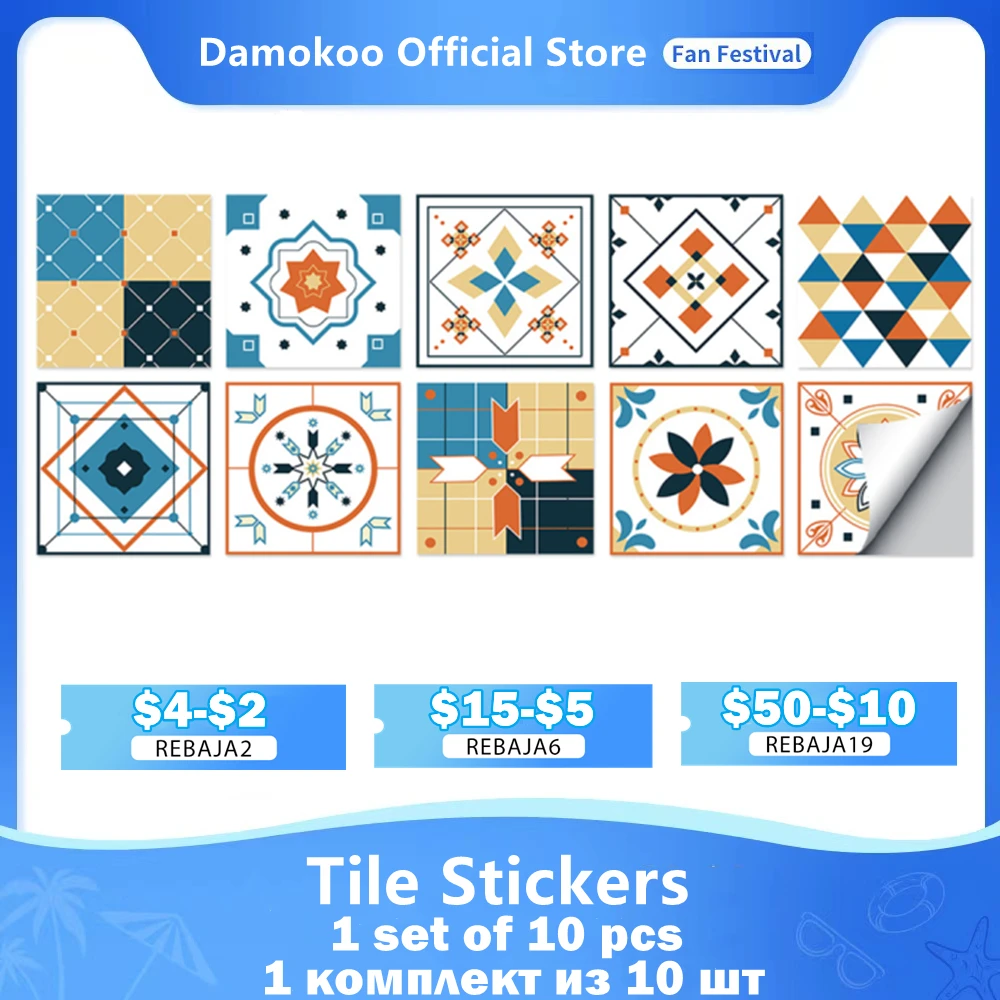 

Damokoo Tile Stickers, Kitchen Bathroom Wall Tile Stickers Peel and Stick on Tile Transfers Covers Decals Self Adhesive